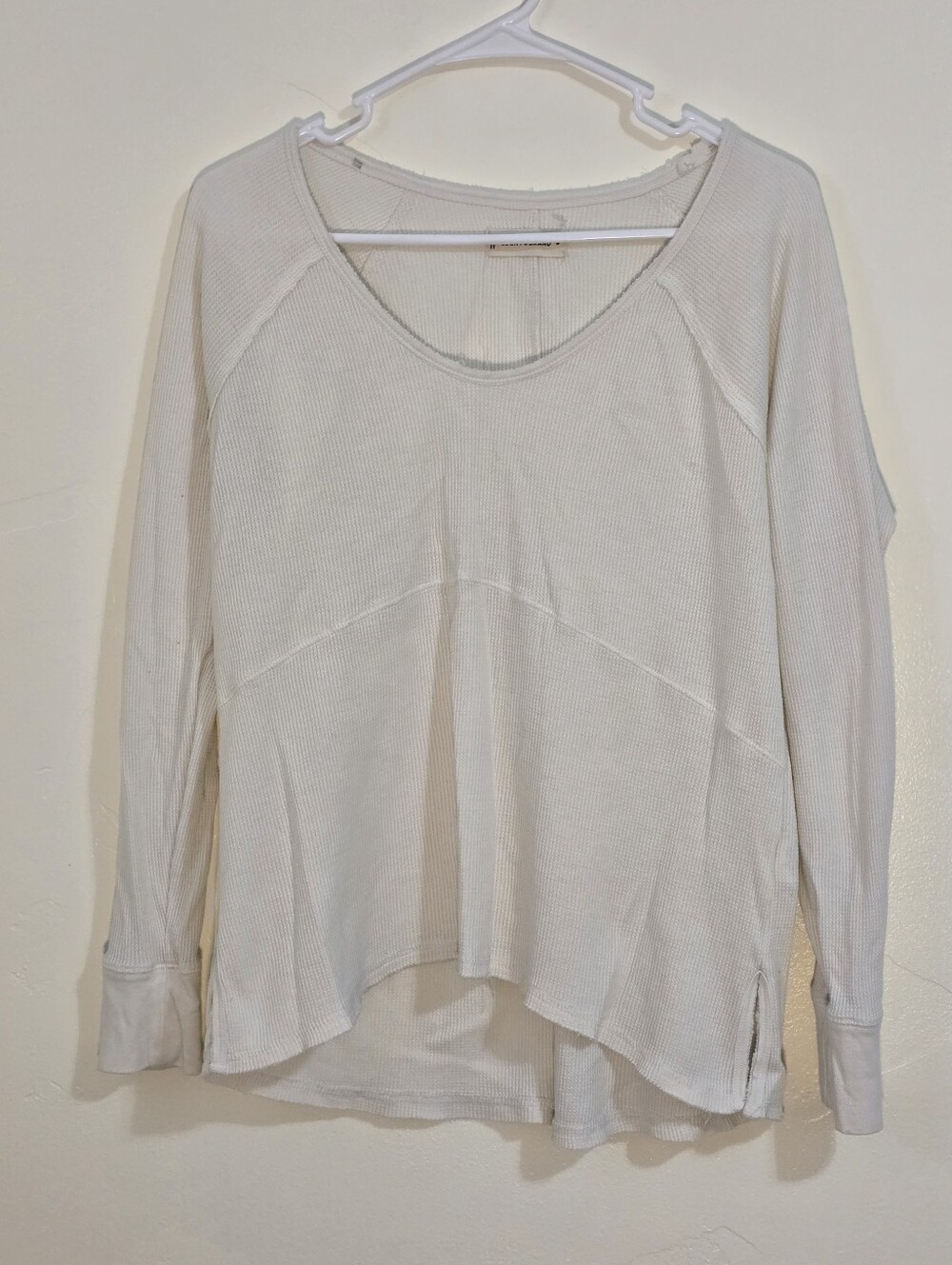 Lucky Brand White Waffle Knit Flowy Babydoll Long Sleeve Thermal Top Womens M